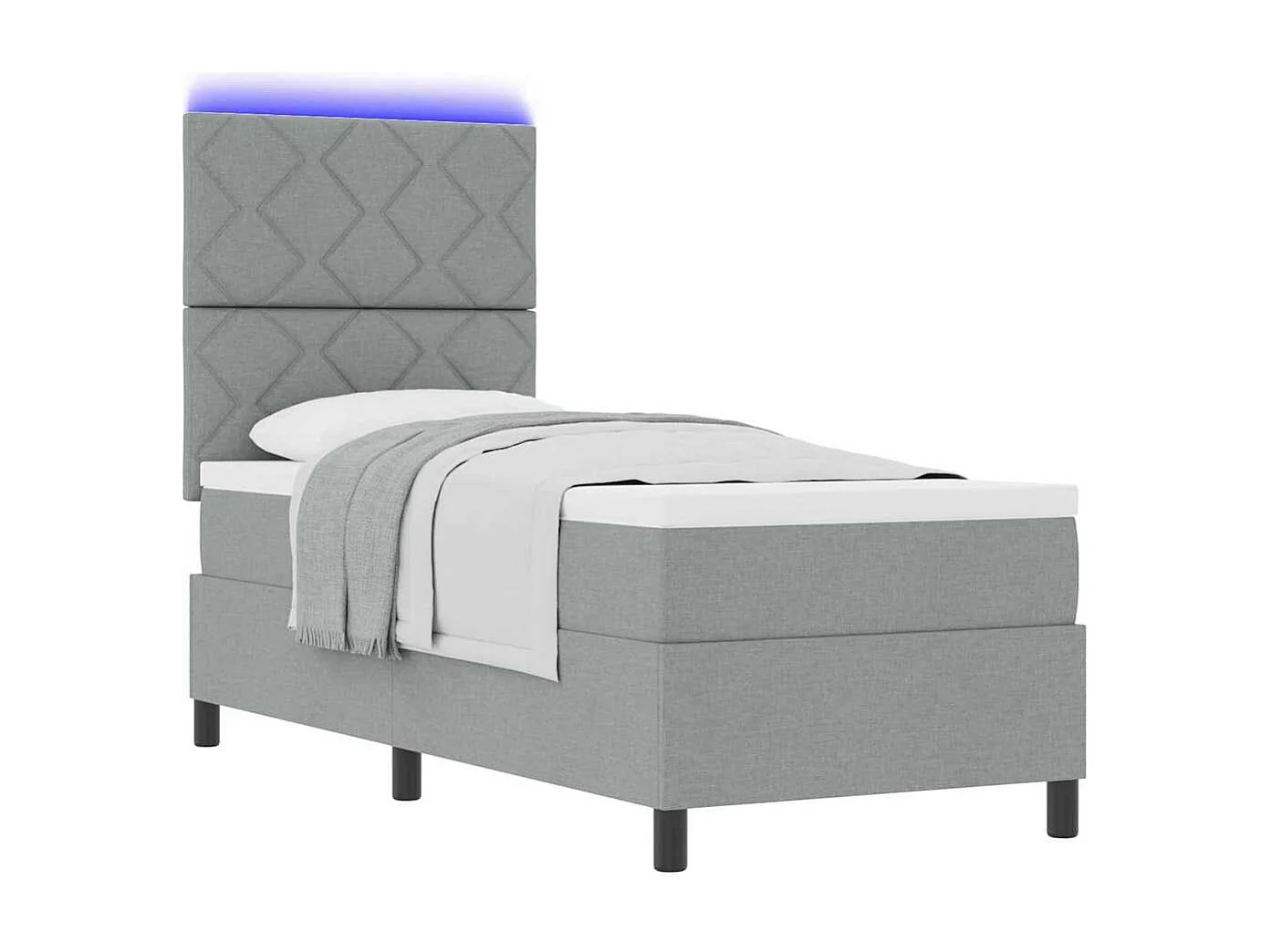 Cama tipo Box Spring con colchón Gris claro 80 x 200 cm tela