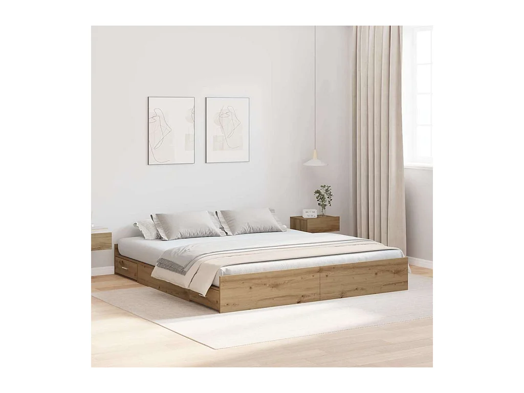 Cadre de lit avec rangement chêne artisanal 200 x 200 cm