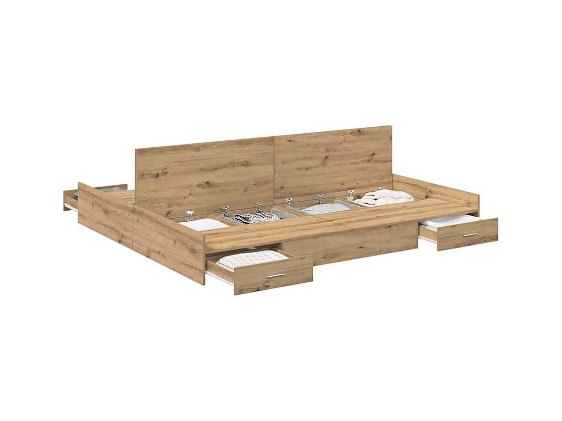 Cadre de lit avec rangement chêne artisanal 200 x 200 cm