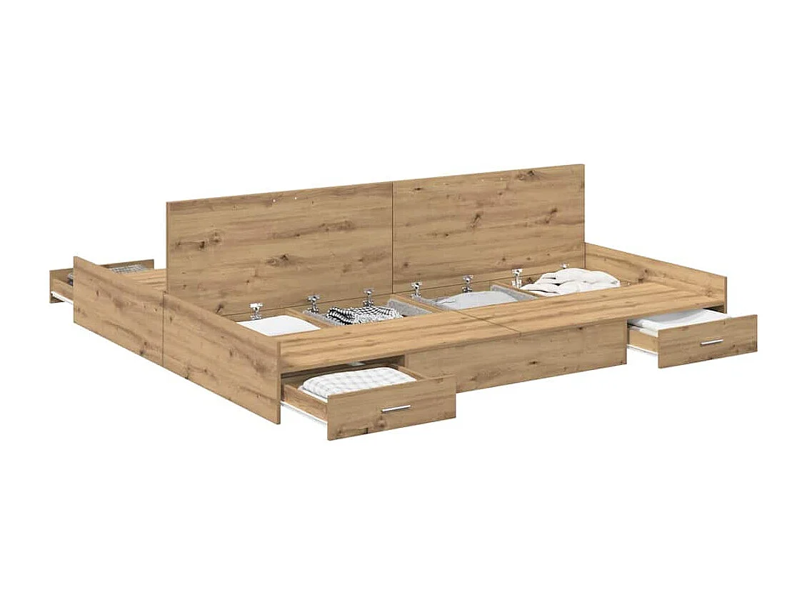 Cama con almacenamiento con cabecera Roble artisan 200 x 200 cm