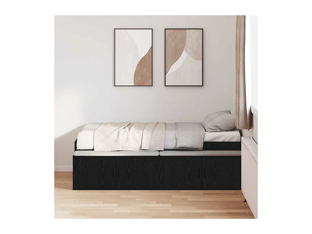 Opbergbedframe met opslag Zwart eiken 80 x 200 cm Bewerkt hout