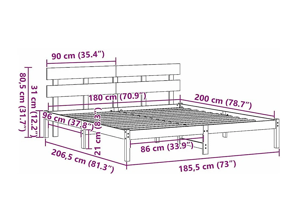Cadre de lit Marron 180 x 200 cm Bois de pin massif