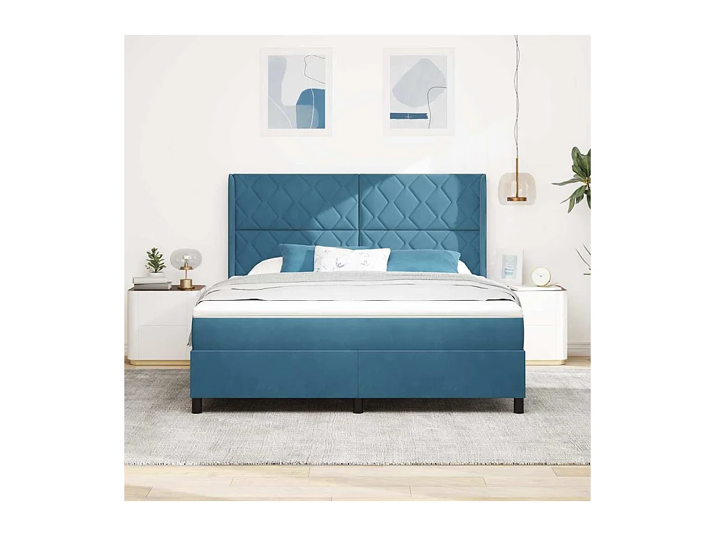Cadre de lit avec tête de lit Bleu 180 x 200 cm Velours