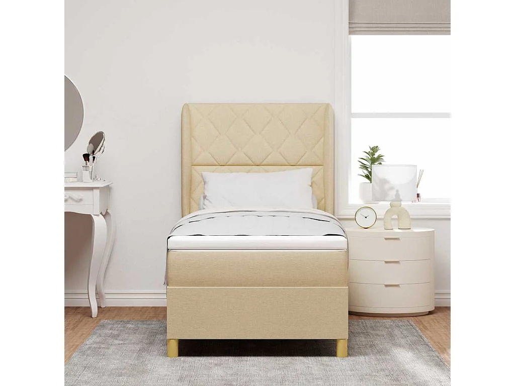 Cadre de lit avec matelas gris foncé 90x190 cm Crème
