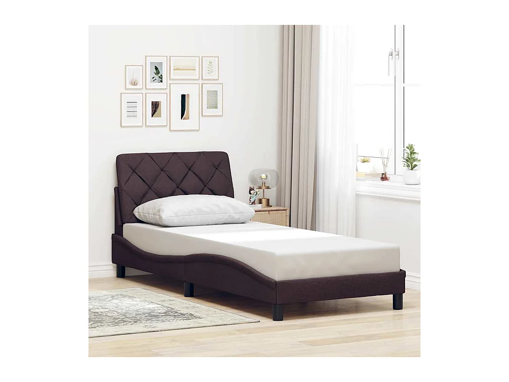 Estructura de cama sin colchón tela marrón oscuro 90x190 cm