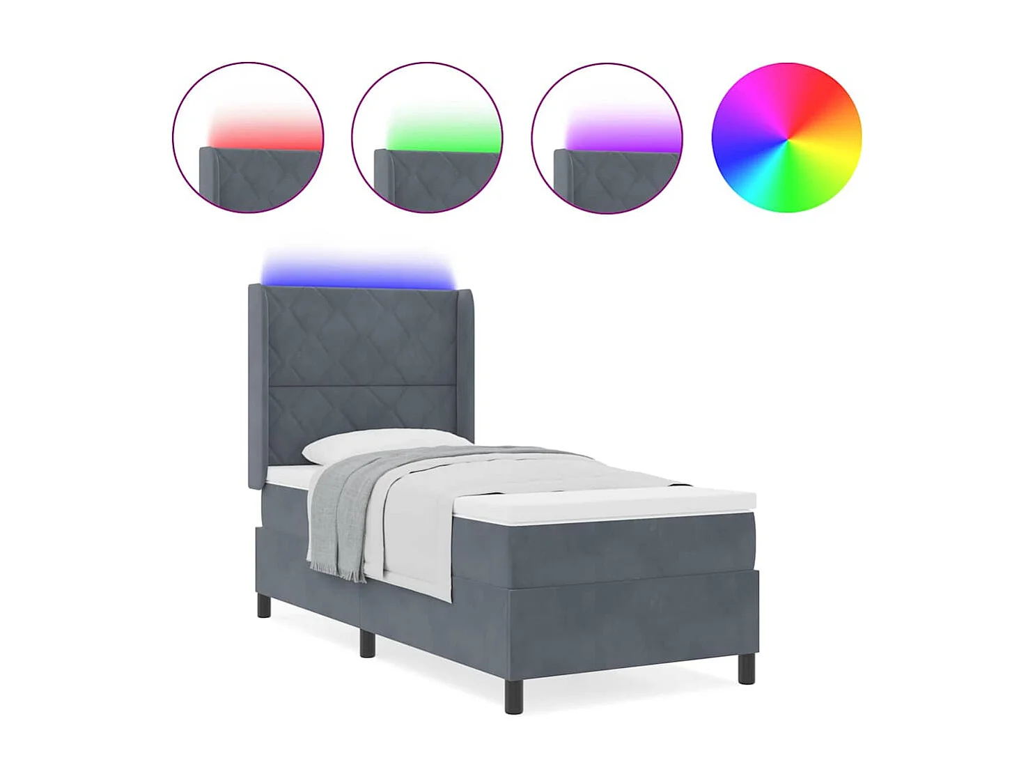 Cama con Box Spring LED y Colchón Gris oscuro 90 x 190 cm