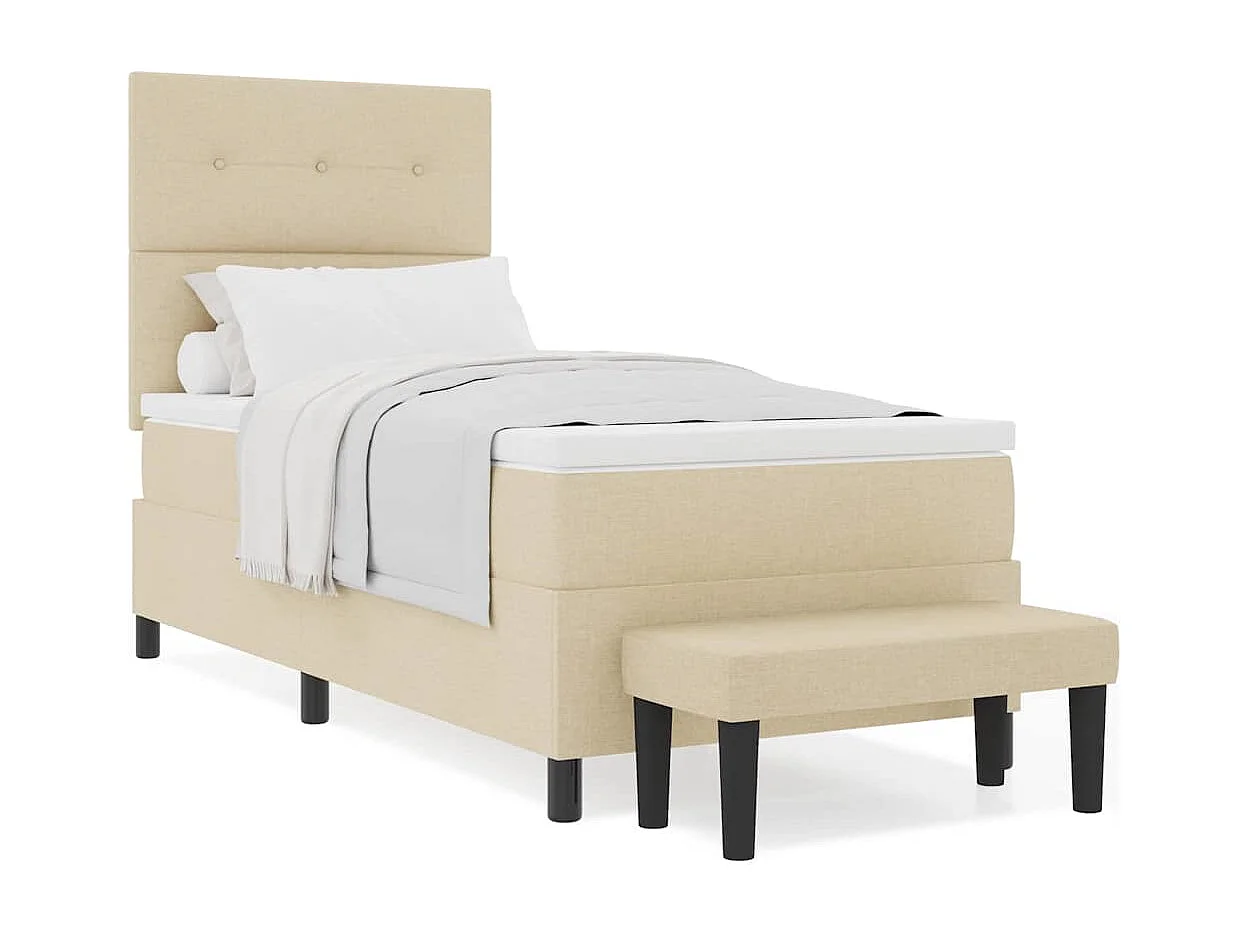 Cama tipo Box Spring con colchón Crema 90 x 190 cm tela