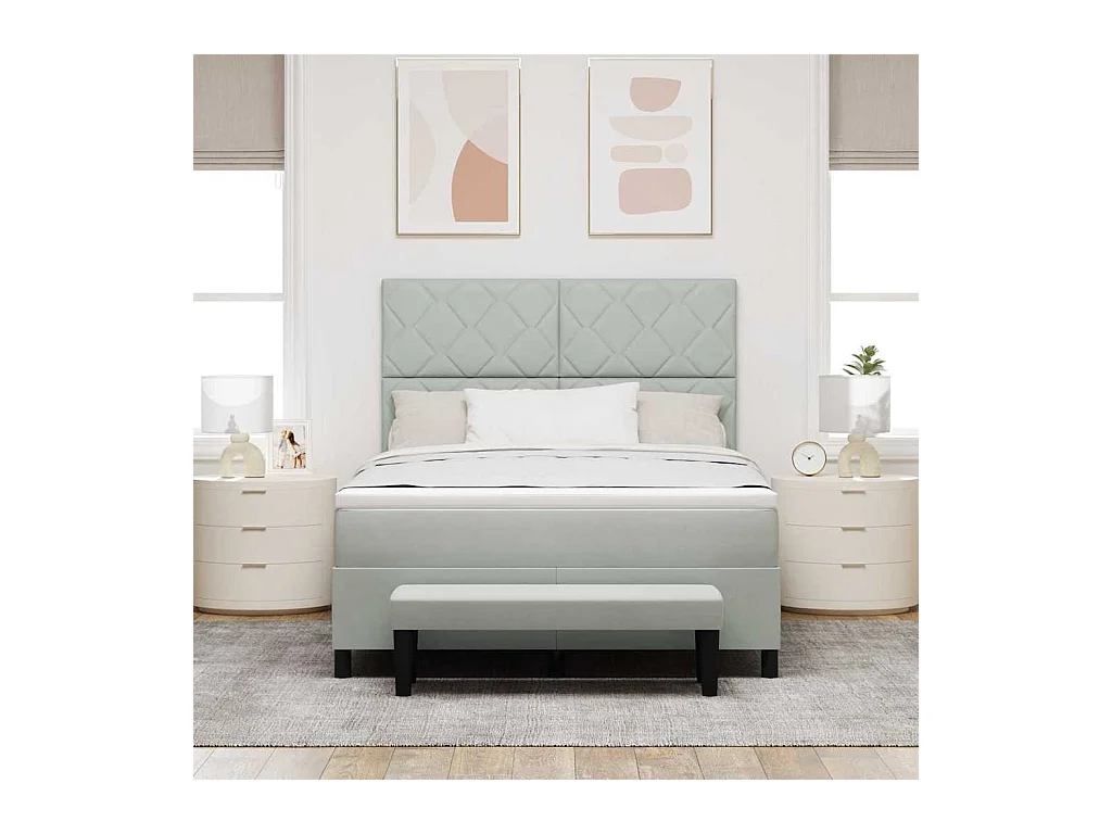 Cadre de lit avec matelas Gris clair 140 x 190 cm Velours