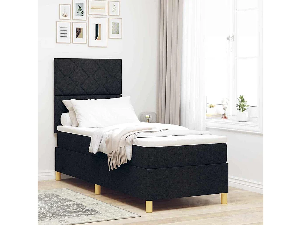 Cama Box com cabeceira Preto 80 x 200 cm tecido