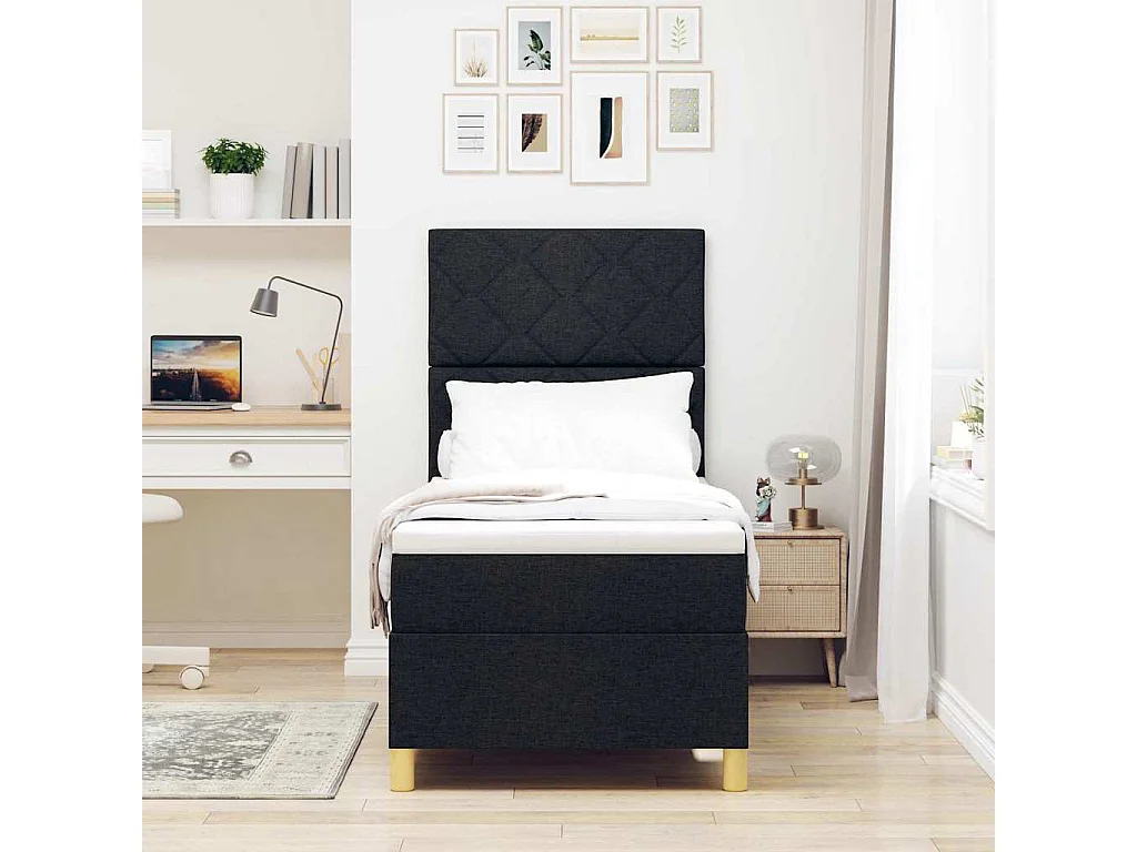 Cama Box com cabeceira Preto 80 x 200 cm tecido