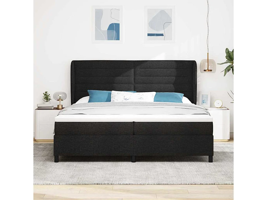 Cama tipo Box Spring con colchón Negro 200 x 200 cm tela