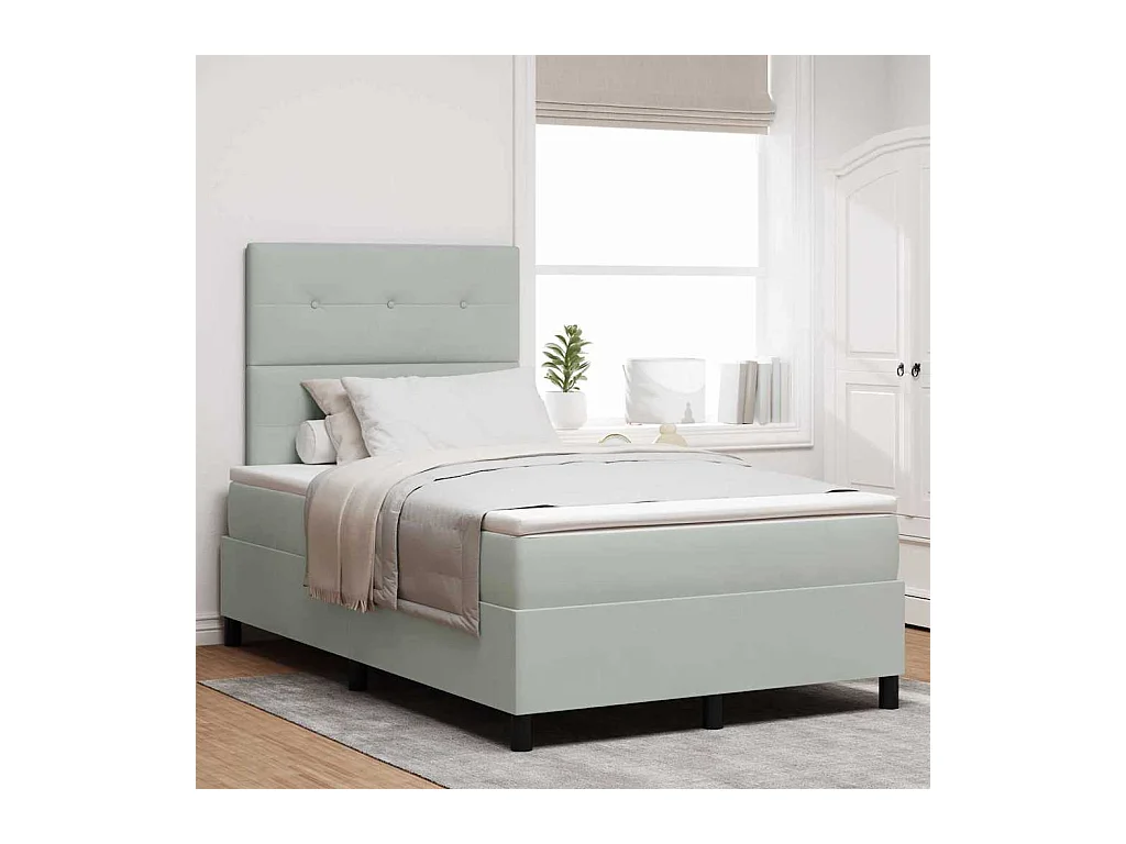 Cama tipo Box Spring Gris claro 120 x 190 cm Terciopelo