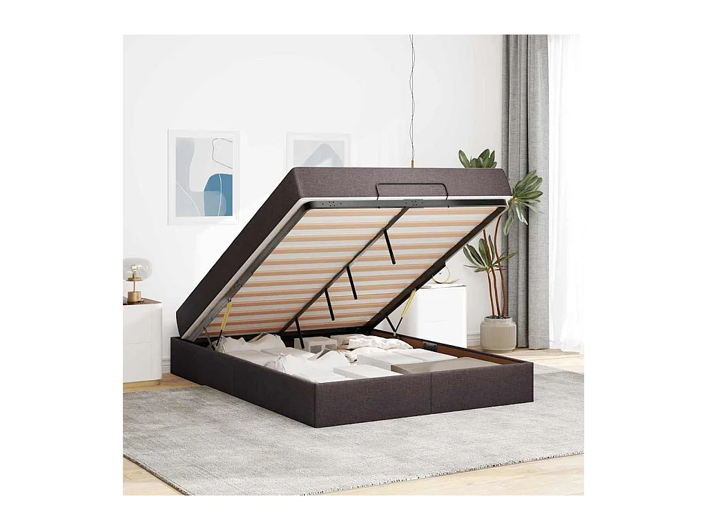 Cadre de lit avec stockage Marron foncé 160 x 200 cm tissu