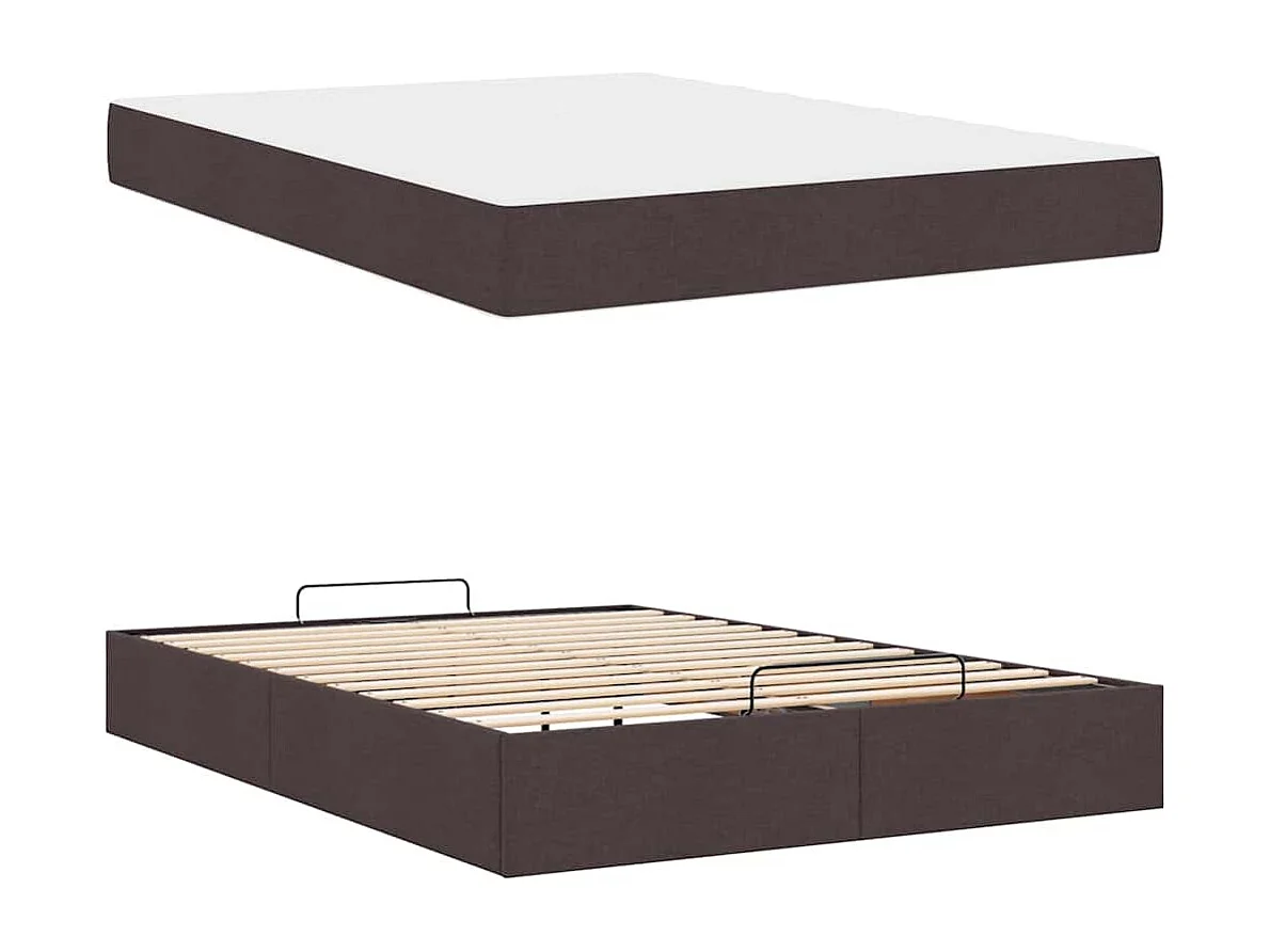 Cadre de lit avec stockage Marron foncé 160 x 200 cm tissu