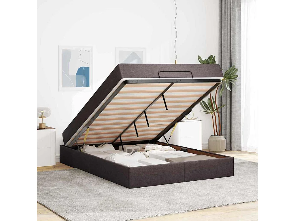Bedframe met opslag Donkerbruin 160 x 200 cm Stof