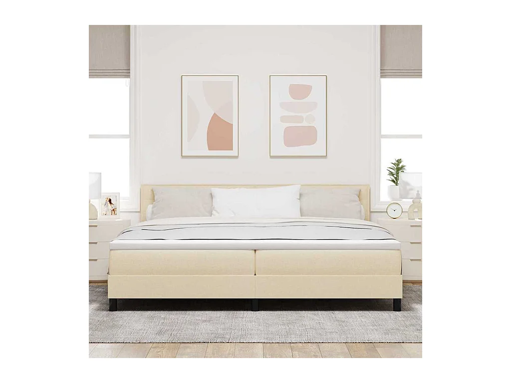 Cadre de lit avec matelas Crème 200 x 200 cm tissu