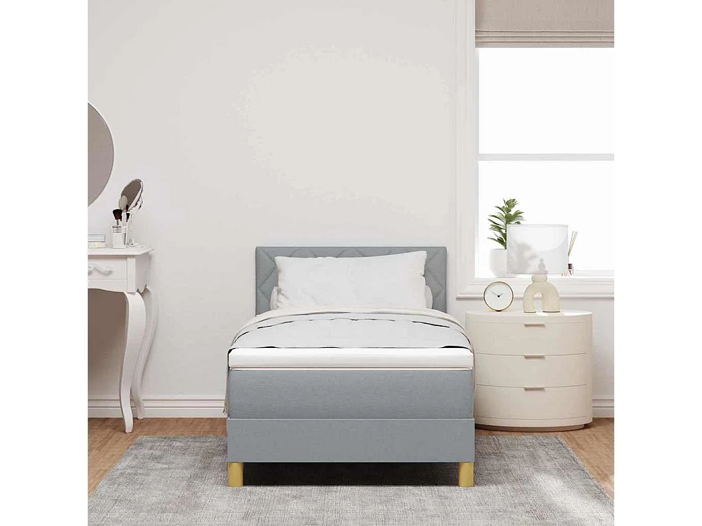 Cama box spring con colchón Gris claro 90 x 190 cm tela