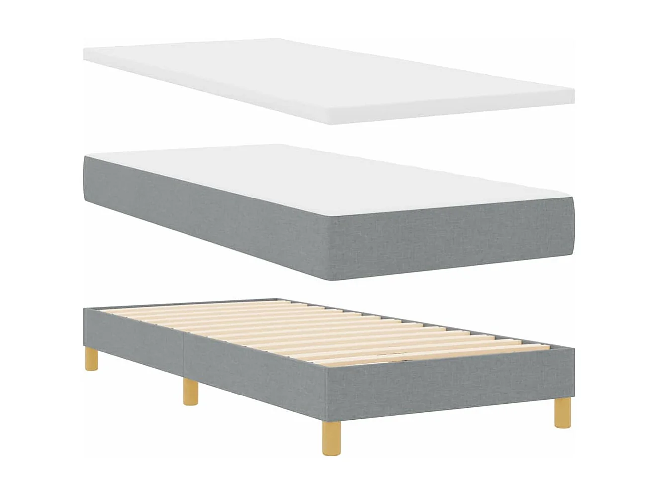 Cama box spring con colchón Gris claro 90 x 190 cm tela