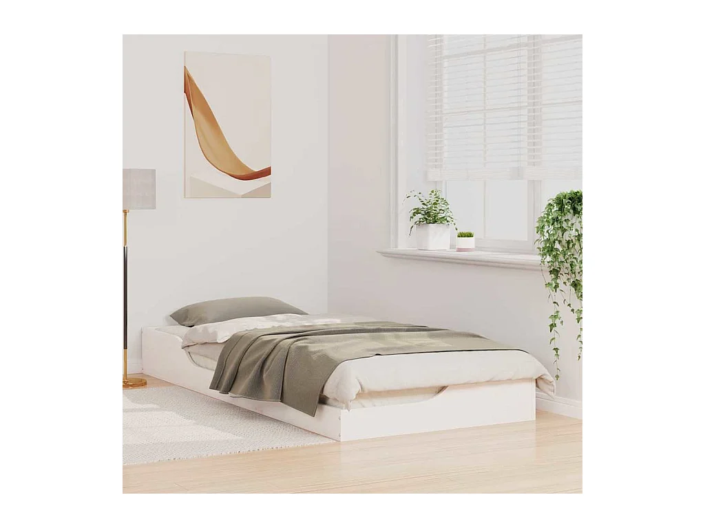 Cadre de lit surélevé Blanc 100 x 210 cm Bois massif en pin