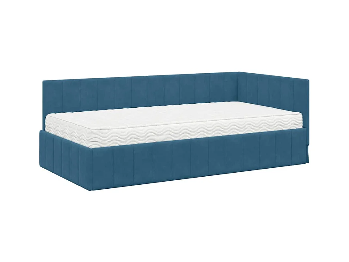 Cadre de lit d'angle avec matelas Bleu 90 x 190 cm Velours