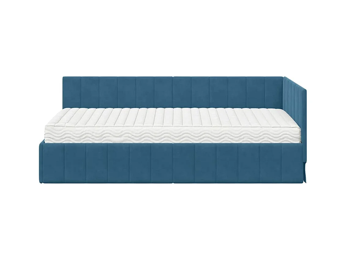 Cadre de lit d'angle avec matelas Bleu 90 x 190 cm Velours
