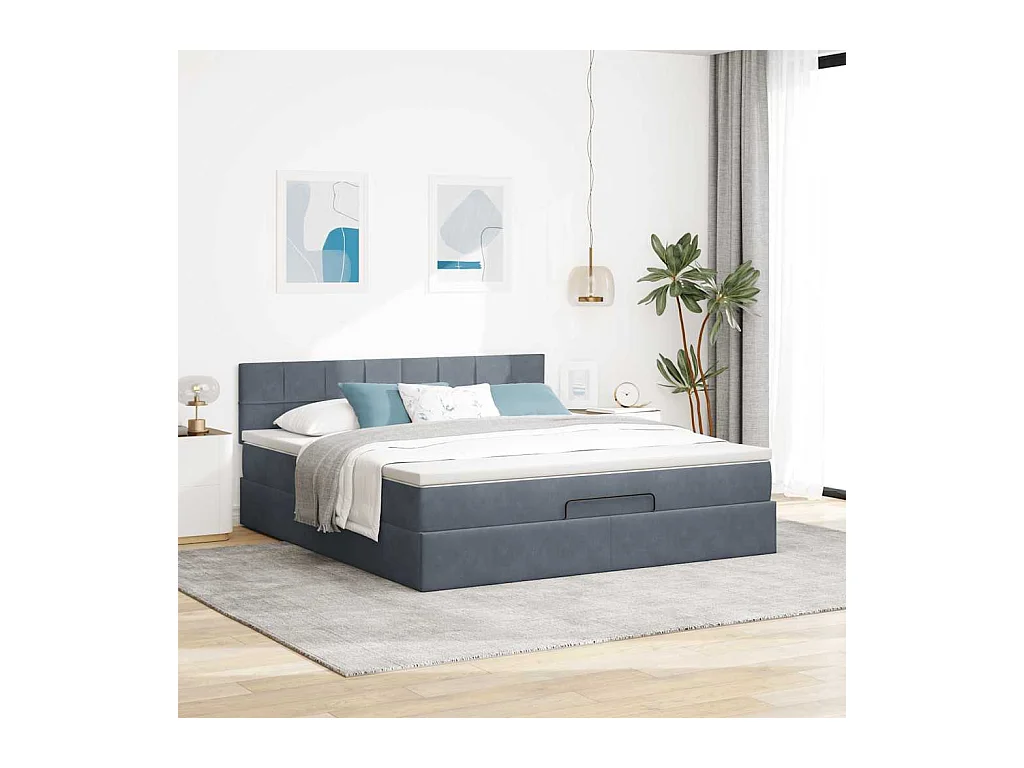 Cadre de lit ottoman avec matelas gris foncé 160x200 cm velours