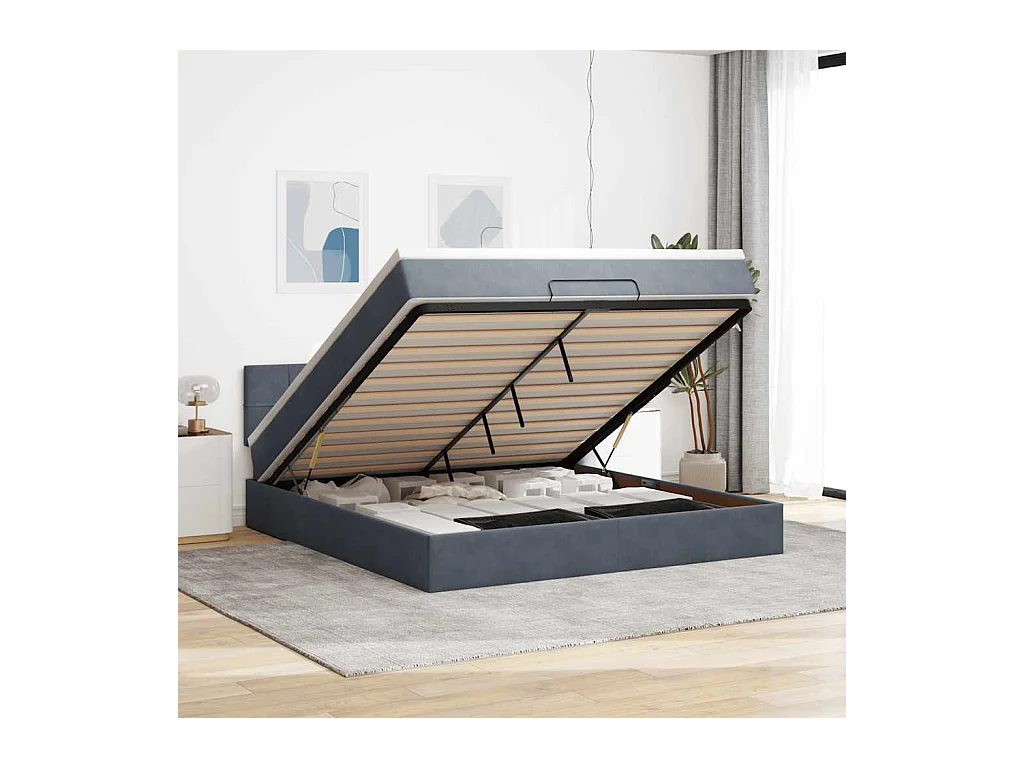 Estrutura de cama otomana com colchão 160x200cm cinzento escuro