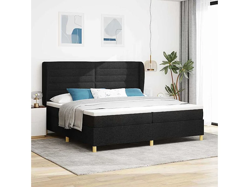 Cama con Somier y Colchón Gris Oscuro 90x190 cm de Tela Negro