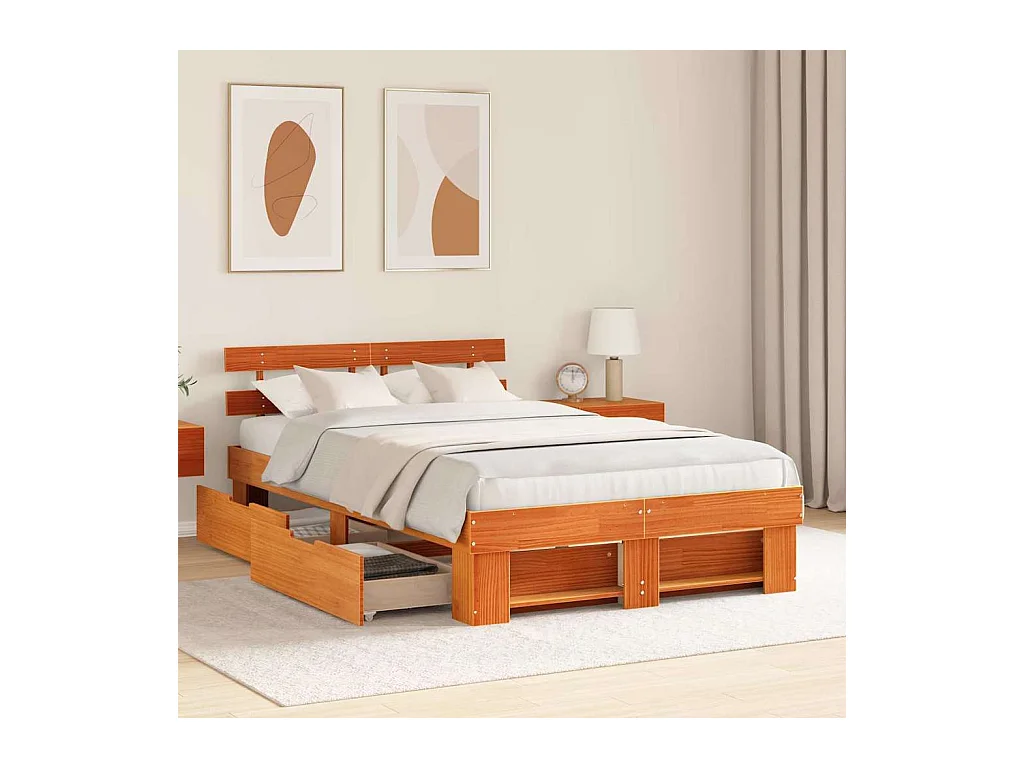 Cadre de lit avec tiroir Marron 135 x 190 cm Bois massif en pin