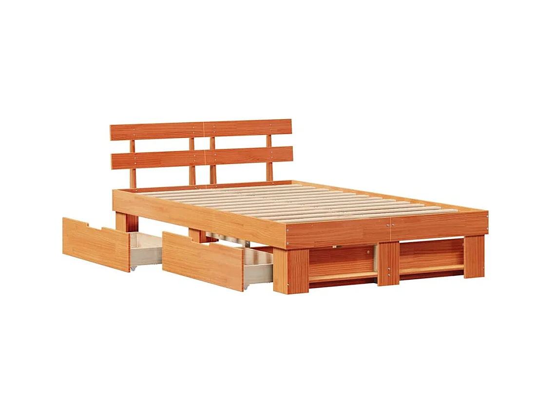 Cadre de lit avec tiroir Marron 135 x 190 cm Bois massif en pin