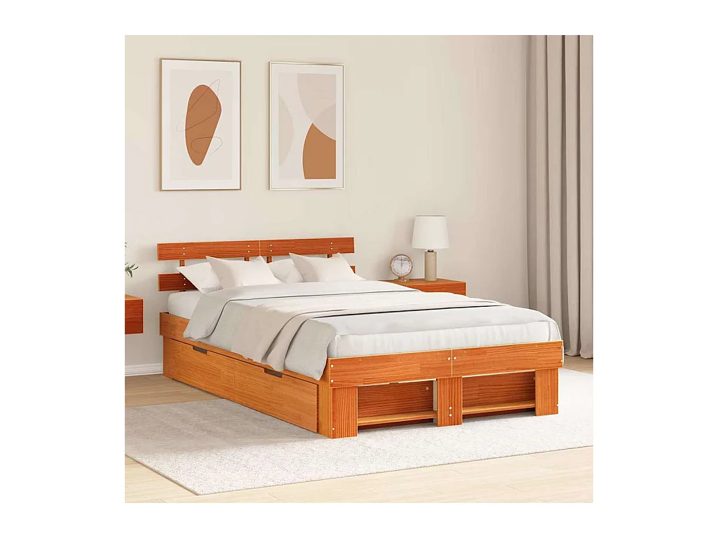 Bedframe met hoofdeinde Bruin 135 x 190 cm Massief grenenhout