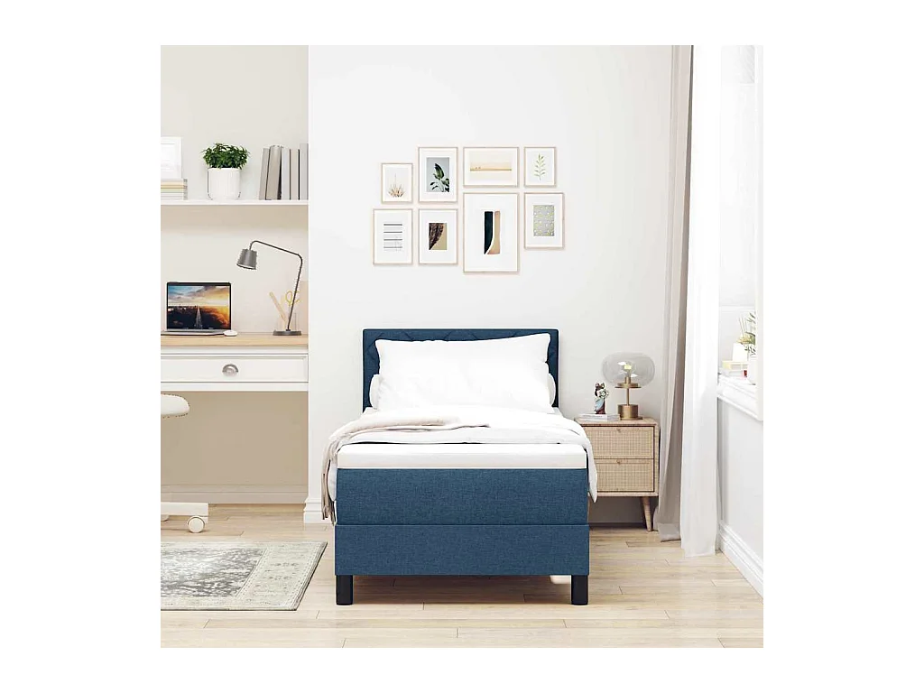 Cadre de lit avec matelas Bleu 80 x 200 cm tissu
