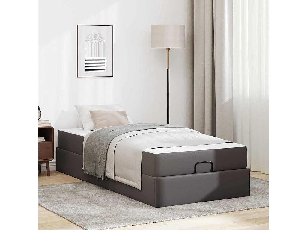 Cadre de lit avec matelas Gris 90 x 200 cm Faux cuir