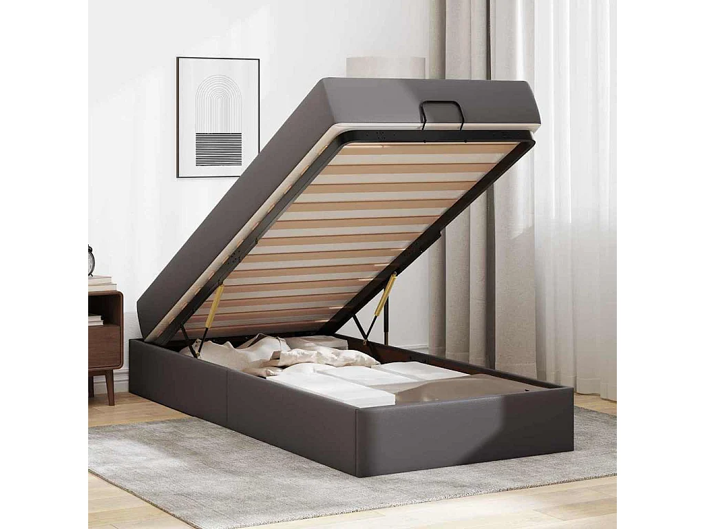 Cadre de lit avec matelas Gris 90 x 200 cm Faux cuir