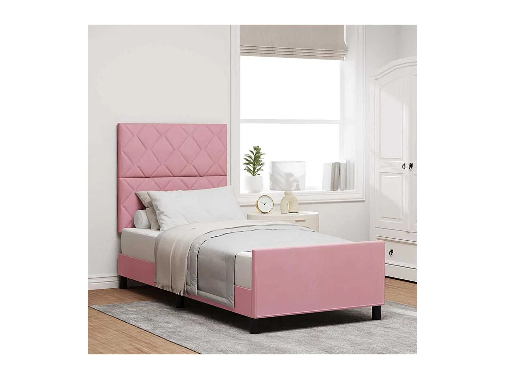 Cadre de lit avec tête de lit Rose 100 x 200 cm Velours