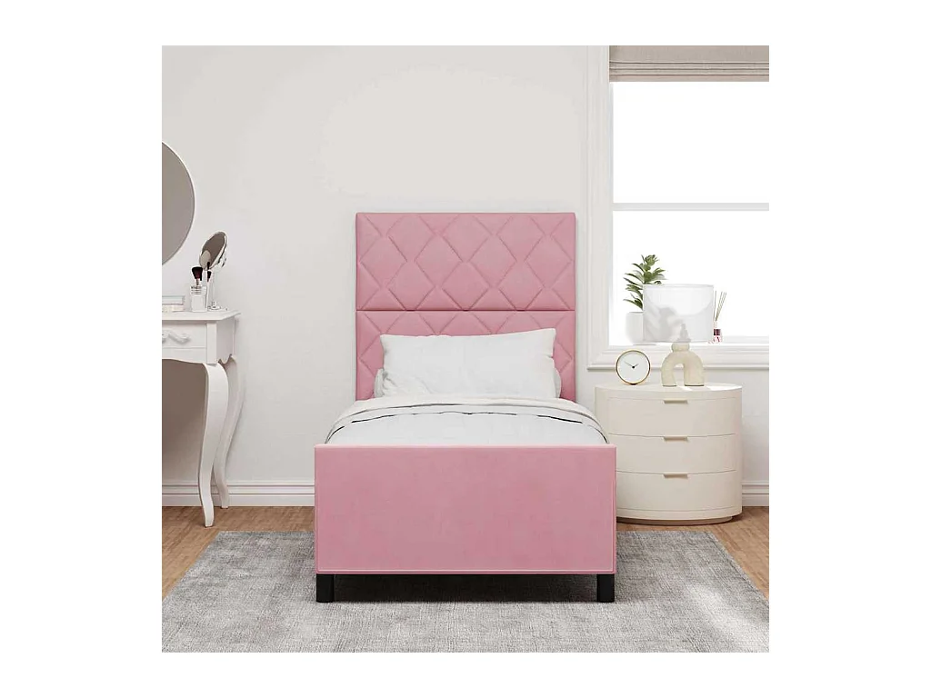 Cadre de lit avec tête de lit Rose 100 x 200 cm Velours