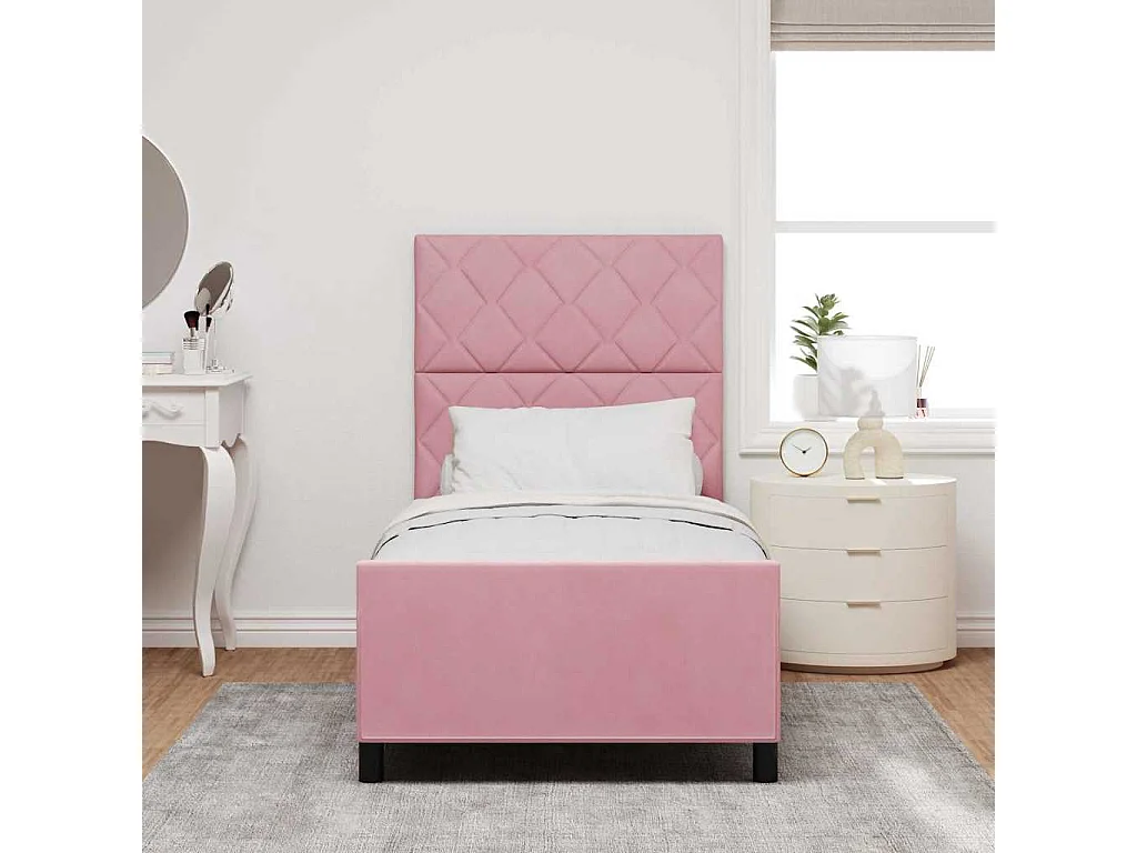 Cadre de lit avec tête de lit Rose 100 x 200 cm Velours