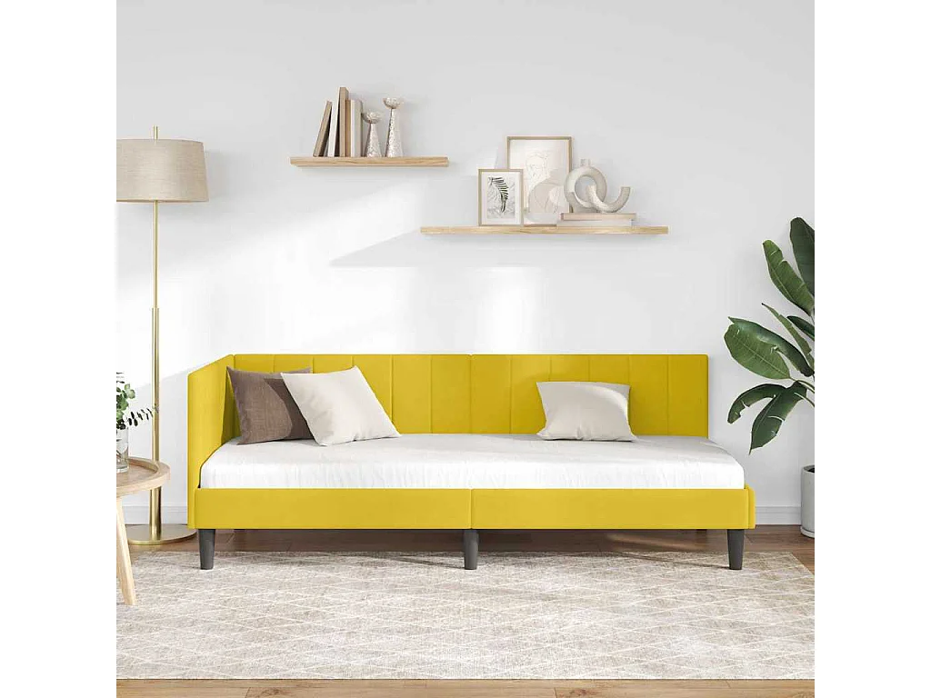 Cadre de lit d'angle avec tête de lit Jaune 80 x 200 cm Velours