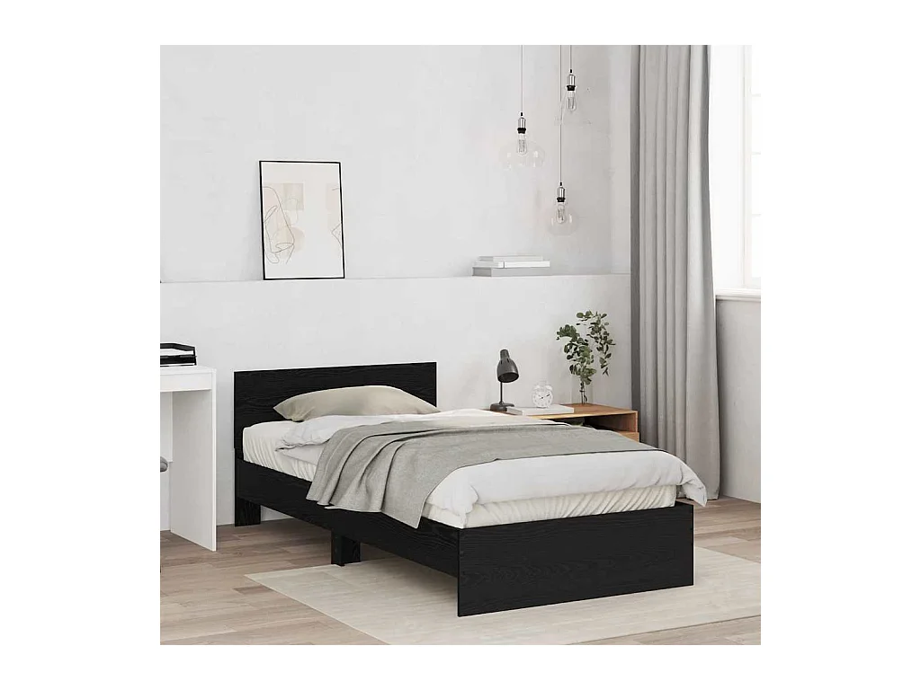 Estrutura de Cama com cabeceira Carvalho Preto 100 x 200 cm