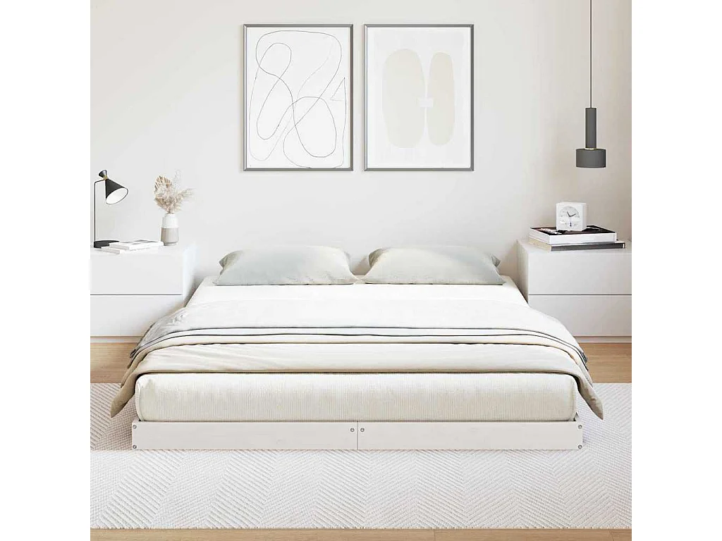 Cadre de lit surélevé Blanc 140 x 220 cm Bois de pin massif