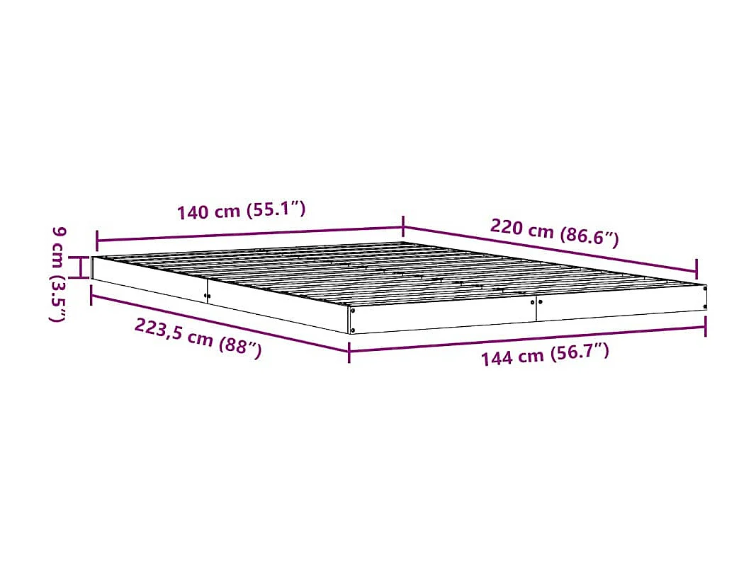 Cadre de lit surélevé Blanc 140 x 220 cm Bois de pin massif