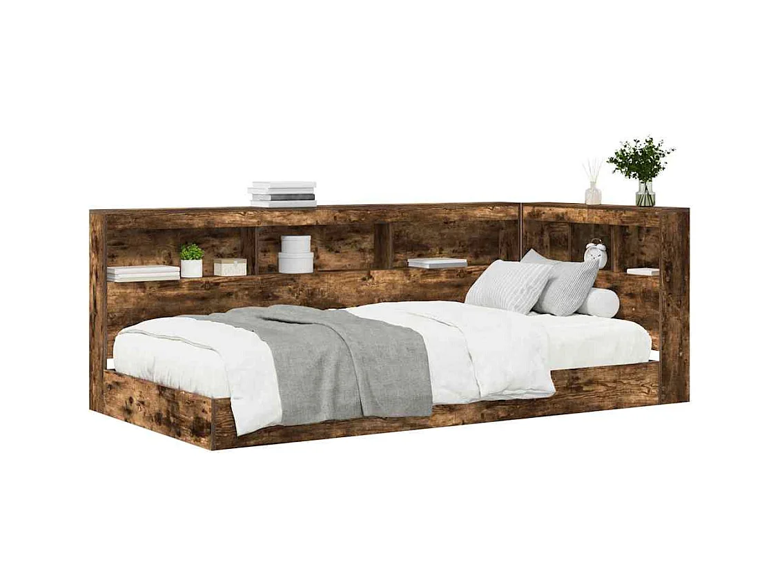 Lit Bibliothèque Chêne fumé 75 x 190 cm Bois d'ingénierie