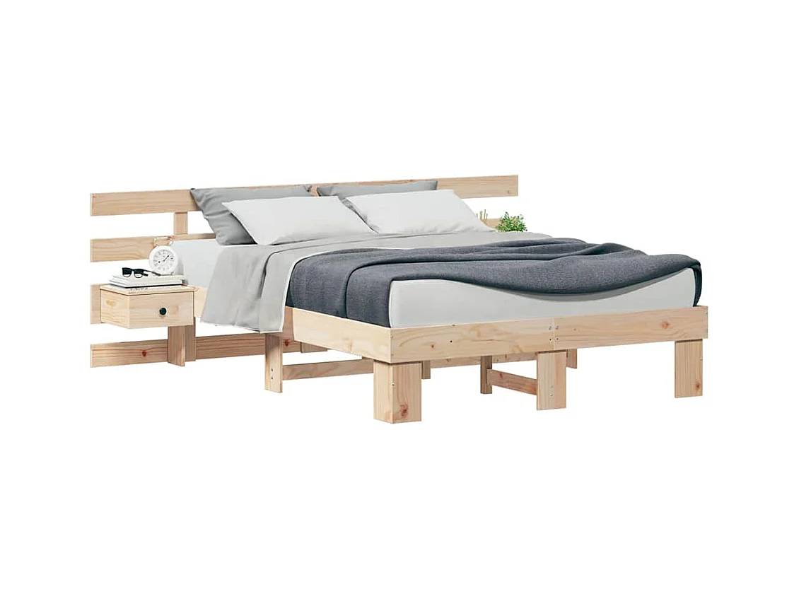 Cadre de lit Marron 135 x 190 cm Pin massif et pin massif