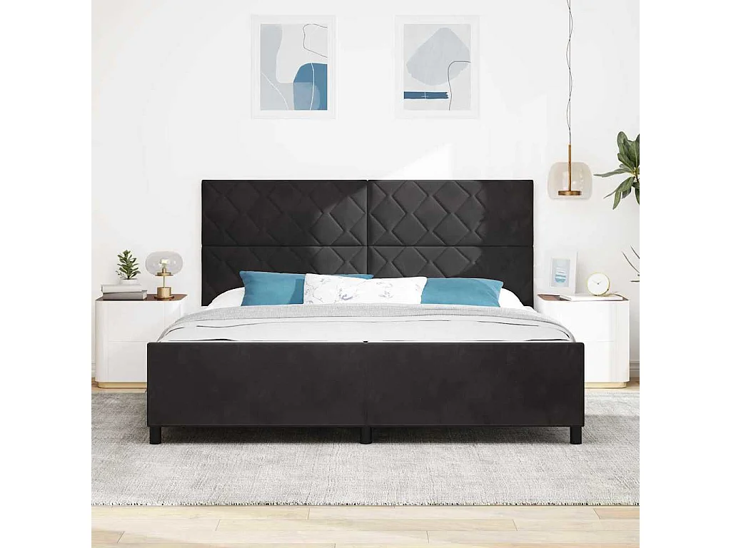 Cadre de lit avec tête de lit Noir 200 x 200 cm Velours