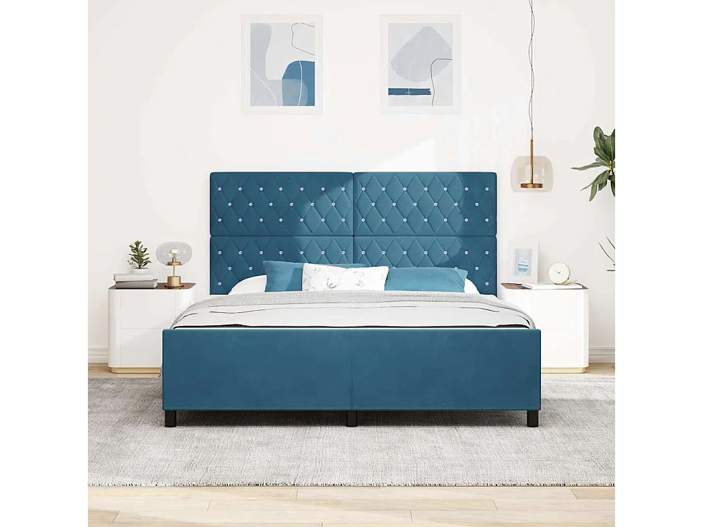 Cadre de lit avec tête de lit Bleu foncé 180 x 200 cm Velours