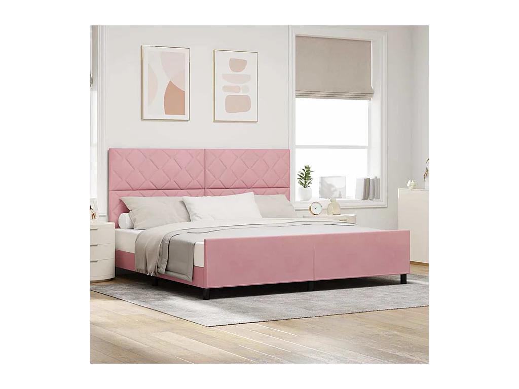 Cadre de lit avec tête de lit Rose 200 x 200 cm Velours