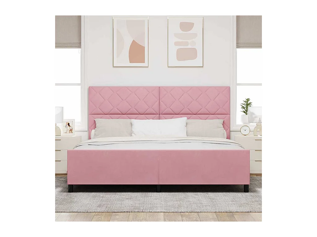 Cadre de lit avec tête de lit Rose 200 x 200 cm Velours