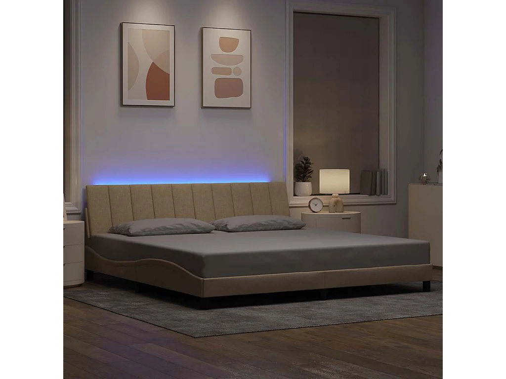 Cadre de lit sans matelas crème 200x200 cm tissu