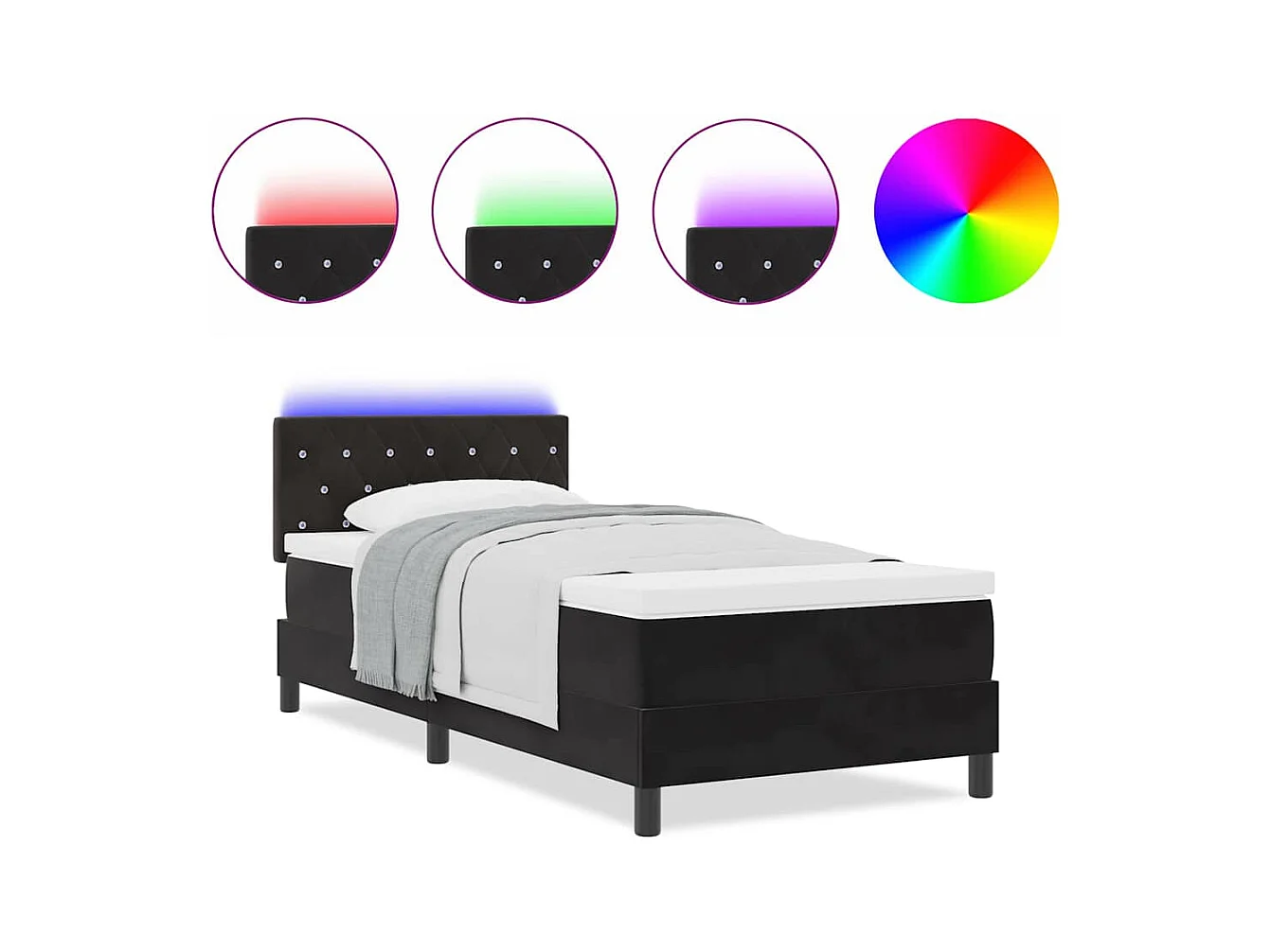 Cadre de lit avec matelas Noir 90 x 190 cm Velours