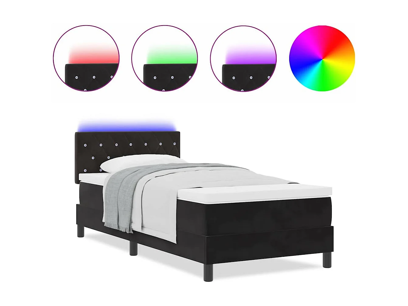 Cadre de lit avec matelas Noir 90 x 190 cm Velours